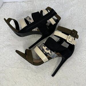 Justfab, Selenia Olive Green Strapped Heel Platform Heeled Cages Sandals, 9M